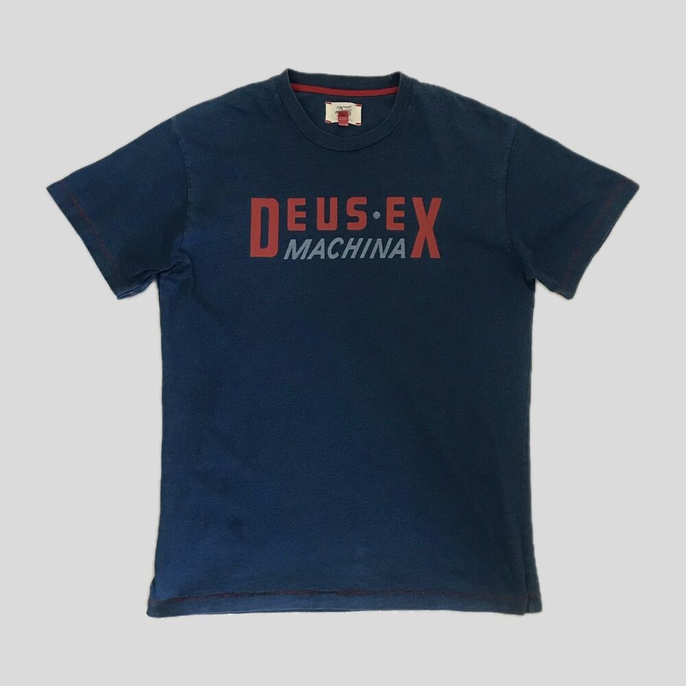 Deus Ex Machina Blue Red Logo Casual Cotton Motorcycle T Shirt, Mens Size M